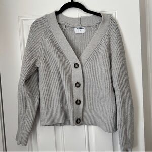 Old Navy Light Gray Rib-Knit V-Neck Button Cardigan